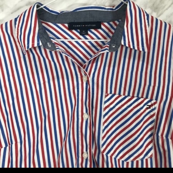 Tommy Hilfiger Striped Button Down Shirt Red Blue White Cotton - Picture 4 of 7